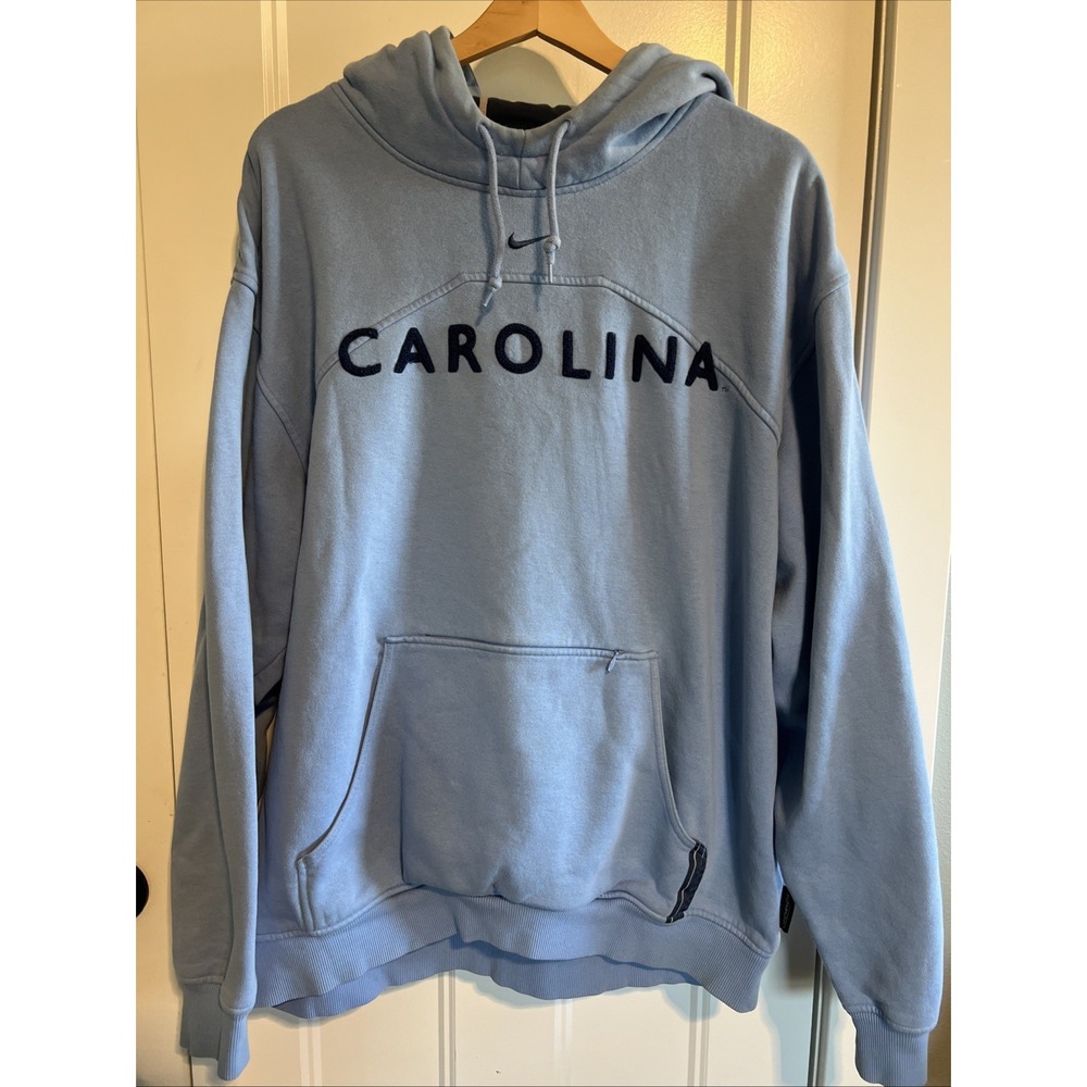 VTG Y2K Carolina Tarheels Hoodie Sweatshirt Lg Blue Nike Center Swoosh Rare